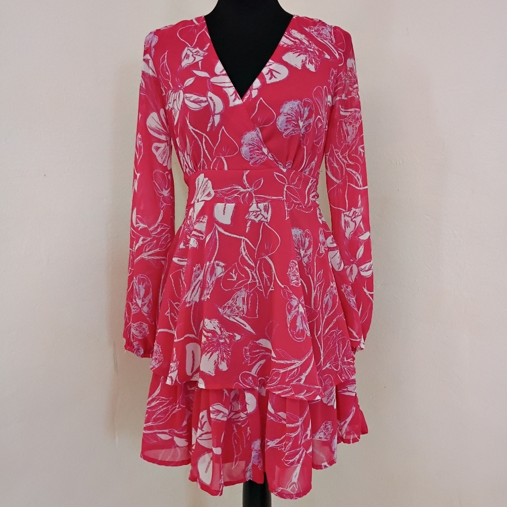 Japna Coral Floral Long Sleeve Dress